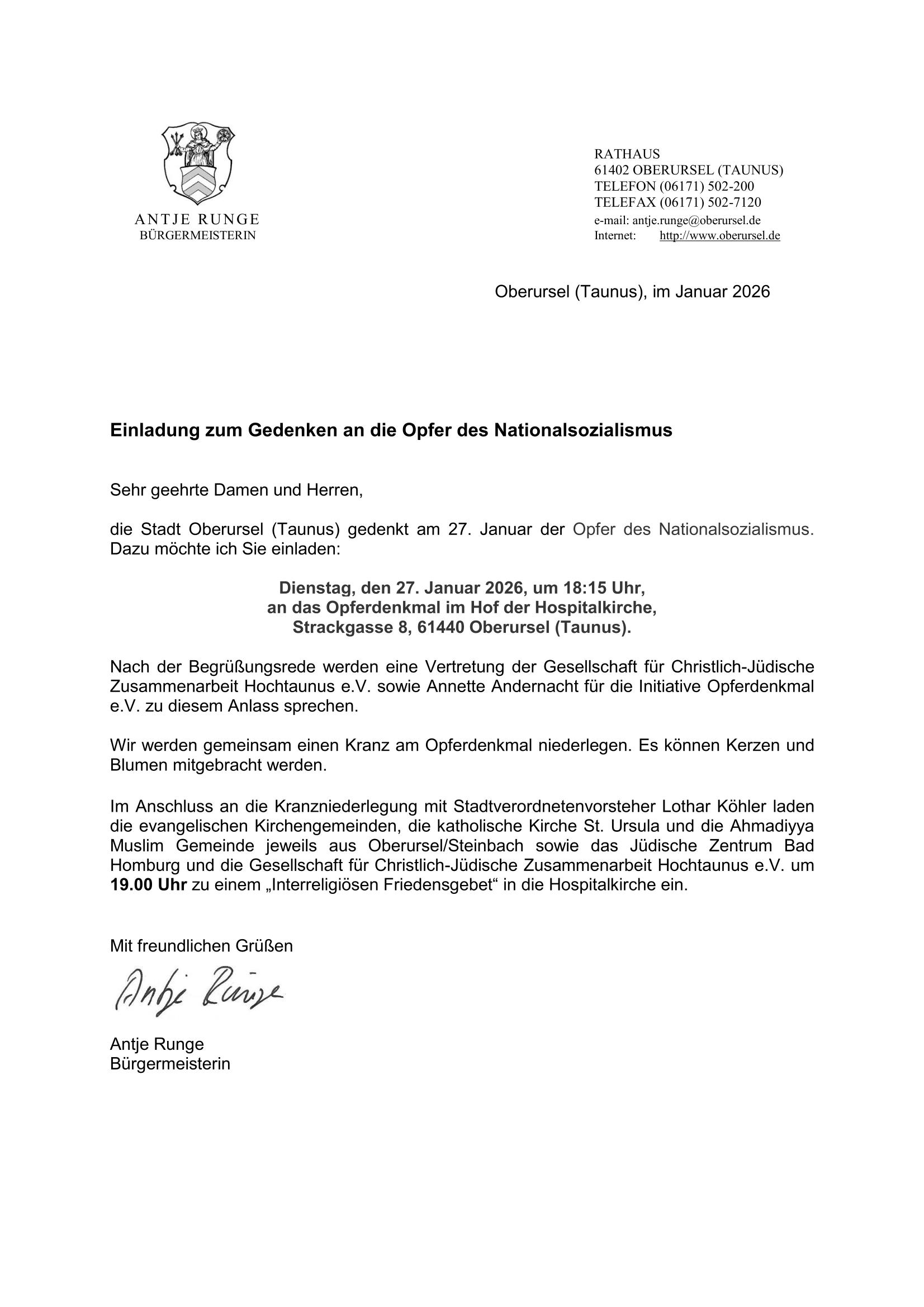 Einladung zum Gedenken an die Opfer des Nationalsozialismus, 27. Januar 2026